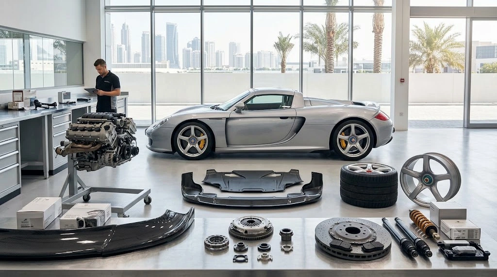 Genuine Porsche Carrera GT parts Dubai — V10 engine and carbon fibre components supplied in the UAE