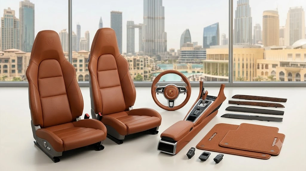 Porsche interior parts Dubai - restored leather seats, dashboard and steering wheel