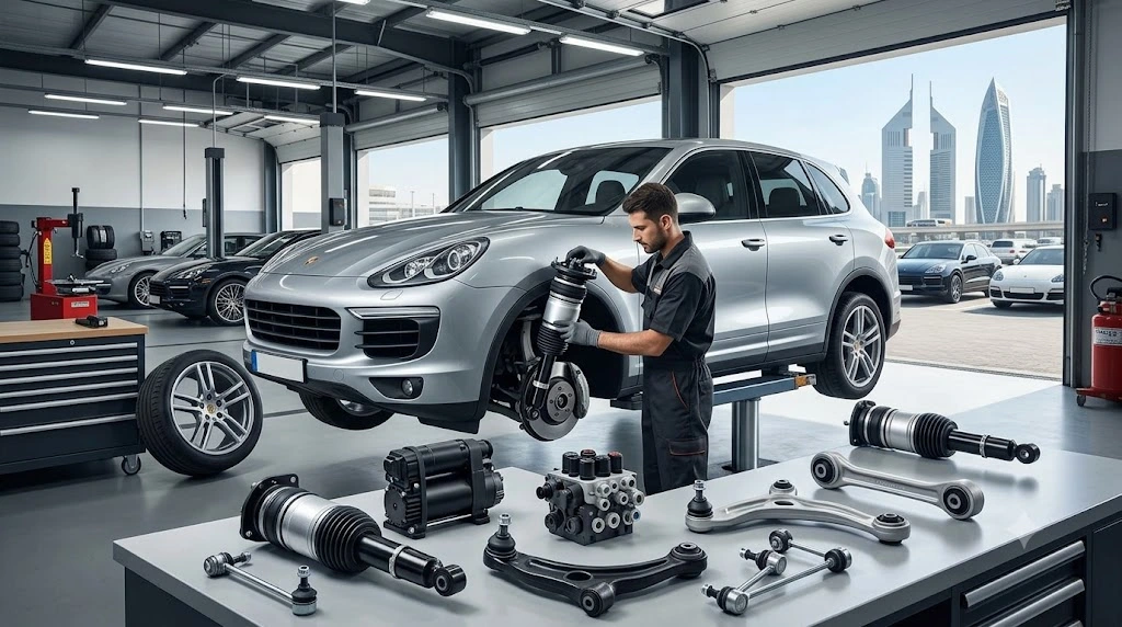 Porsche suspension parts Dubai - air struts, shock absorbers and control arms in stock