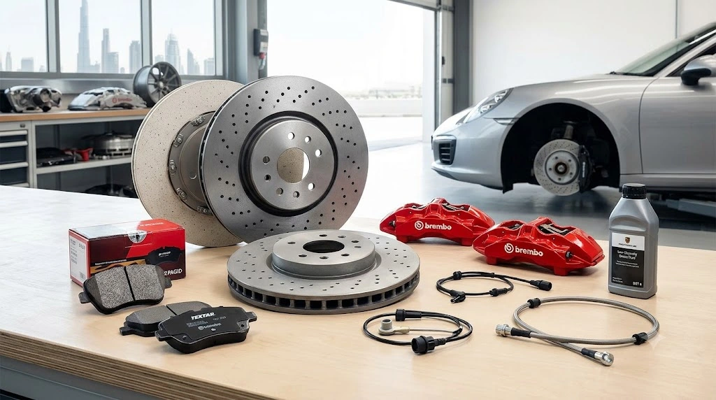Porsche brake parts Dubai — brake discs, pads and calipers ready for UAE delivery