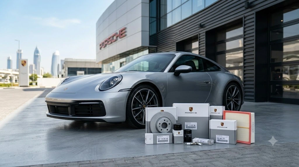 Porsche genuine parts Dubai — factory-original boxed components with Porsche part numbers